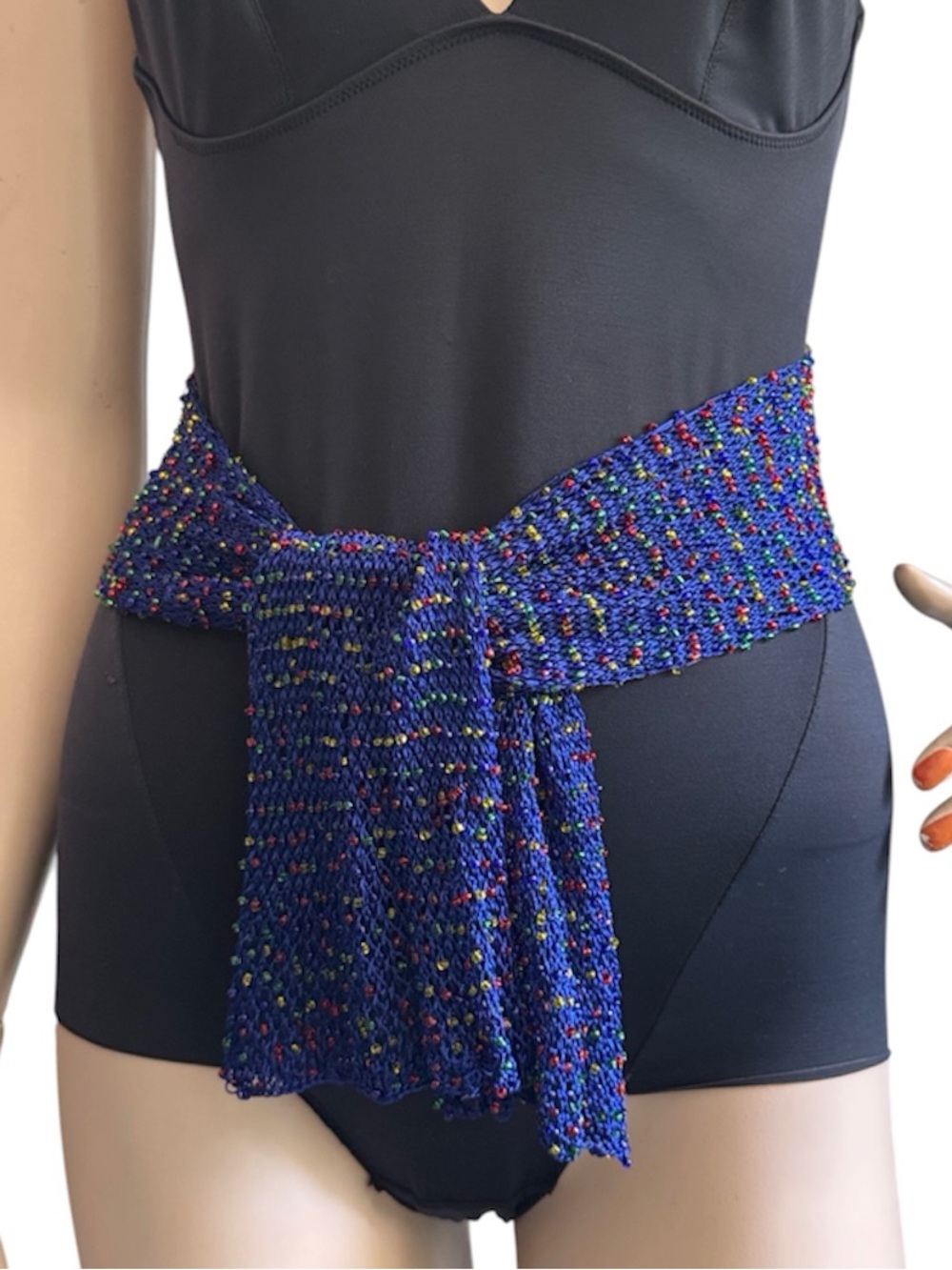 Blue Glass Beaded Woven Scarf/ Sash